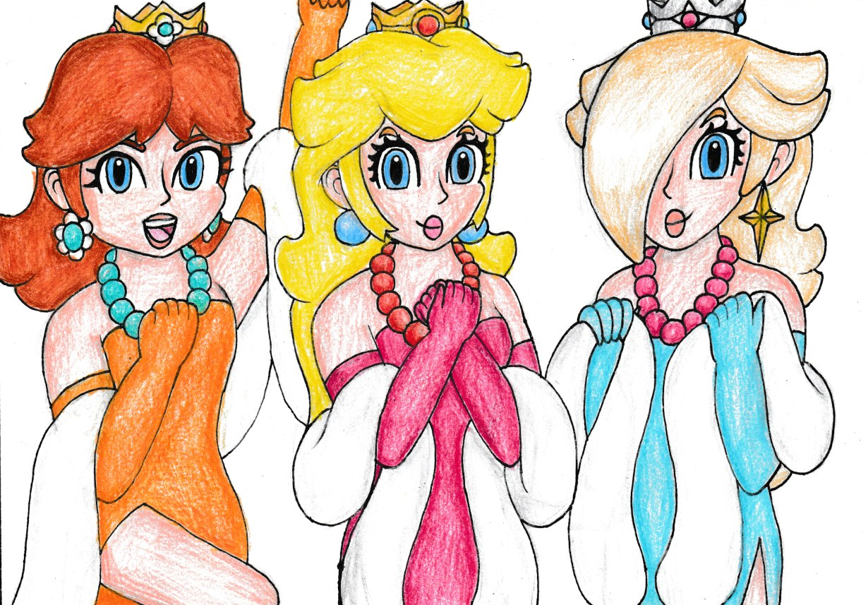 Peach, Daisy and Rosalina- Fancy Dresses.png