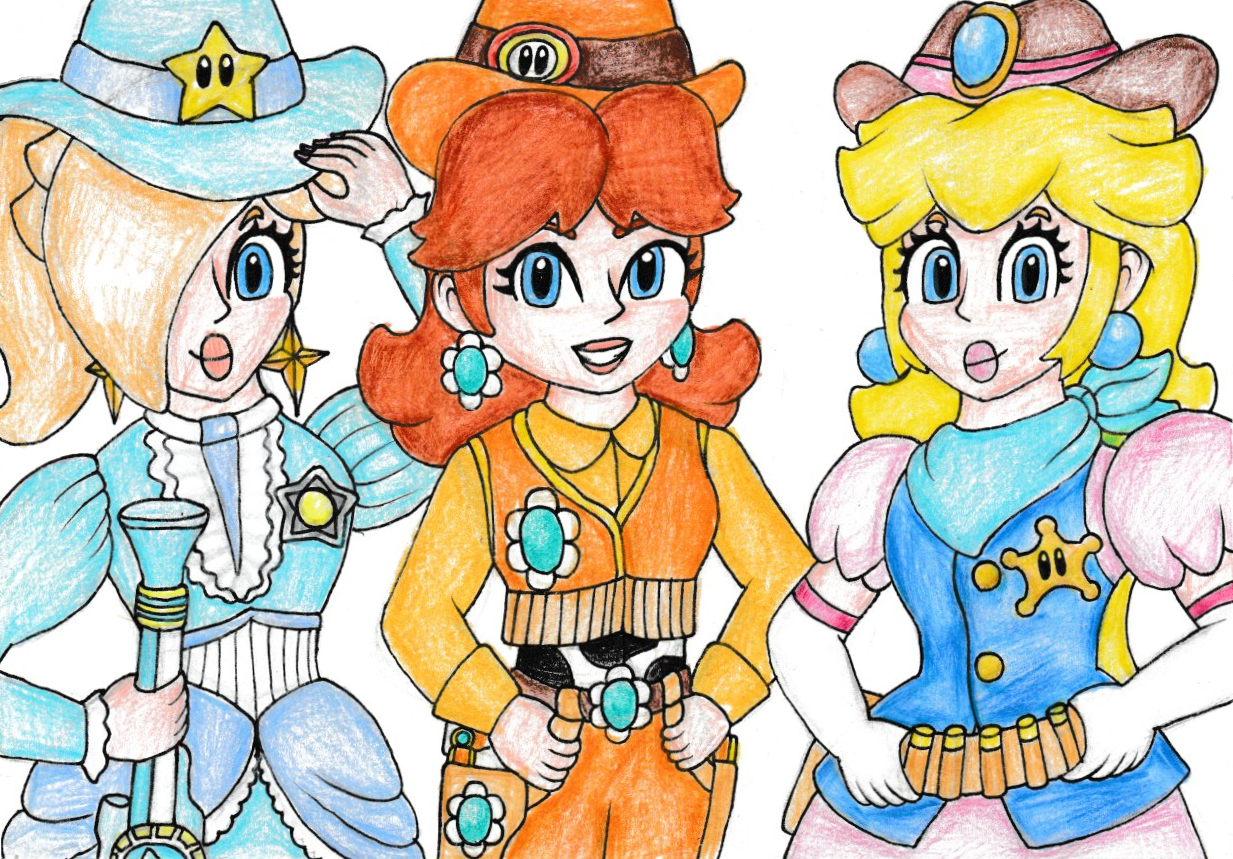Peach, Daisy and Rosalina- Frontier Fashion.png