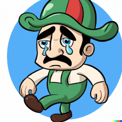 DALL·E 2022-09-21 00.06.35 - luigi is sad that his hat flew away.png